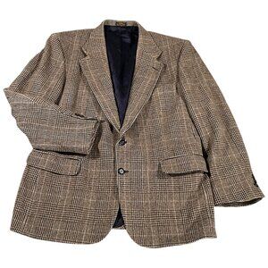 Savile Row Jacket Mens 44R Camelhair Brown Glen Plaid Sport Coat Professor VTG